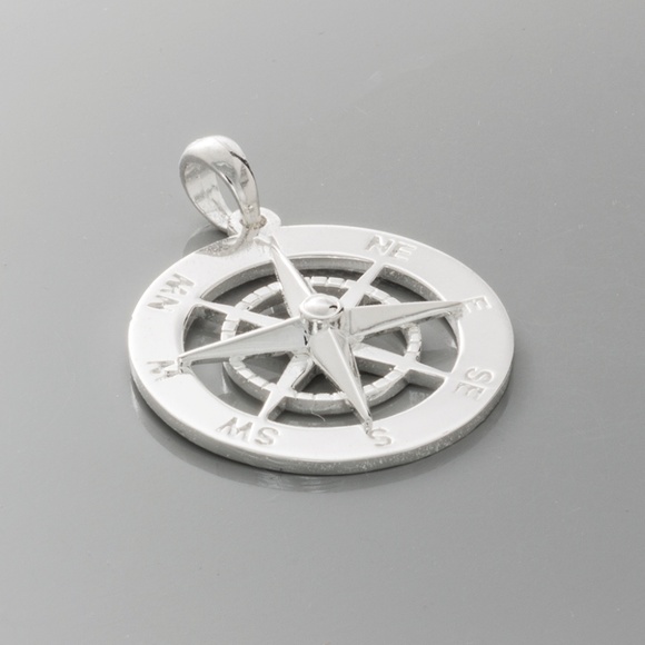 925 Sterling Silver Large Nautical Compass Rose Charm Pendant - Picture 4 of 6